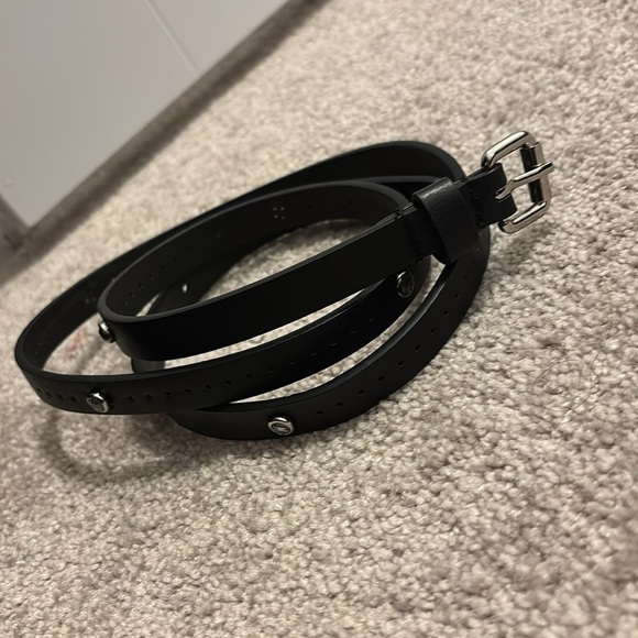 Vintage Accessories - Vintage black silver buckle Studded slim faux leather belt Sz S